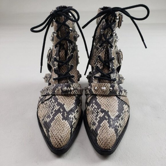 Sam Edelman Elana Studded Boot Womens 7.5 Beige Leather Snake Cut Out Ankle Heel - Picture 10 of 16